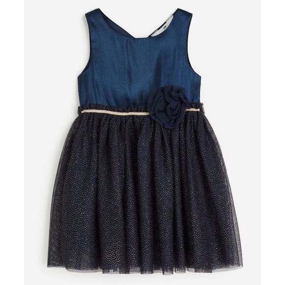 H&M Girls Navy Blue & Gold Glitter Tulle Skirt Dress Size 6 NEW with Tags